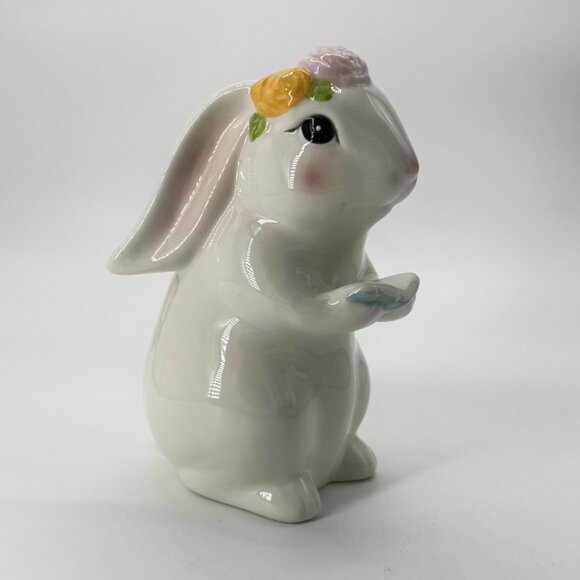 VTG White Easter Ceramic Bunny Rabbit With Roses And A Book - Picture 6 of 10